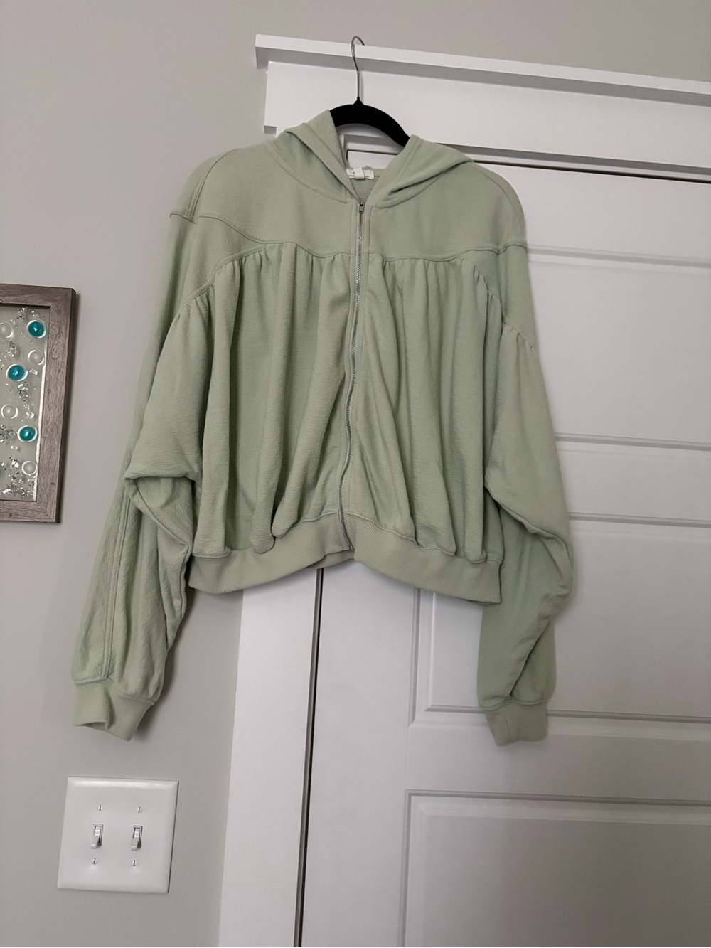 aerie Sage Green Hooded Zip-Up Bomber Jacket